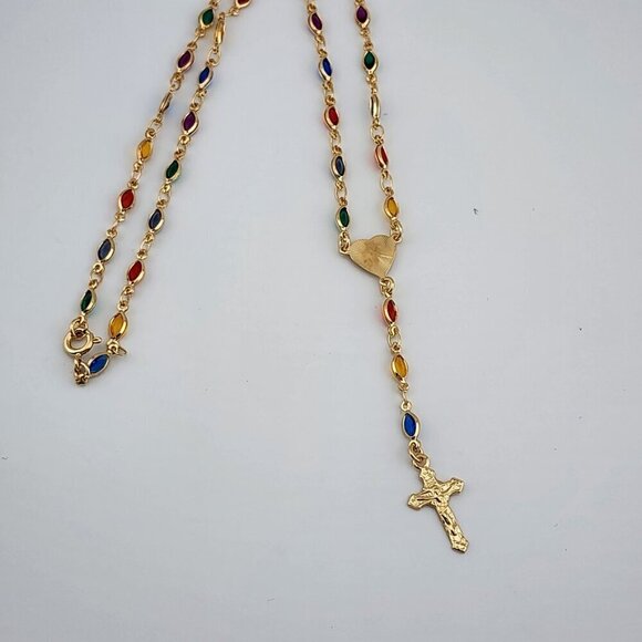 Brand New Brazilian 18k Gold Filled Multi Color Heart Cross Necklace - Picture 10 of 10